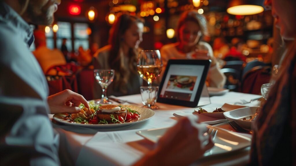 Des clients qui commandent leur repas directement à la table de leur restaurant avec une tablette