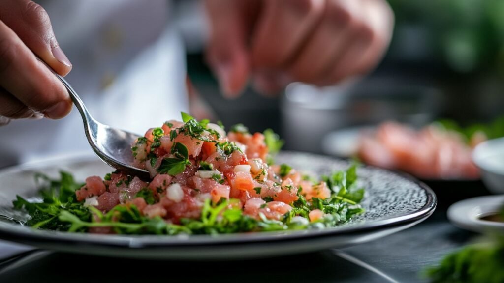 Préparez un délicieux tartare de truite aux concombres et baies roses : Suivez notre vidéo recette de Petits Plats en équilibre