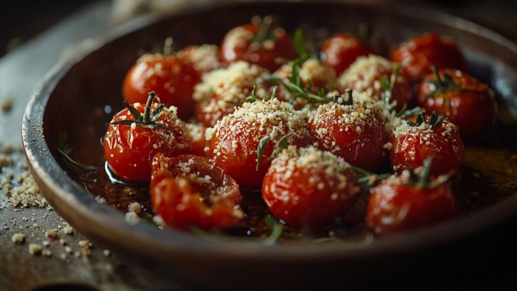 Sublimez vos plats avec des tomates rôties accompagnées d'un crumble au parmesan : une recette classique et infaillible !